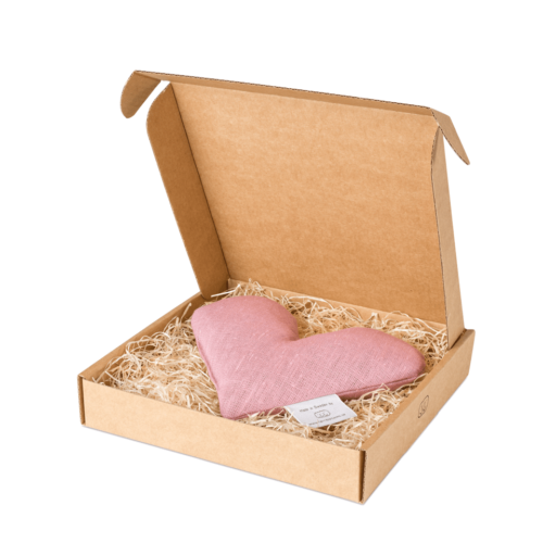 Pale pink sweetheart wheat warmer in box