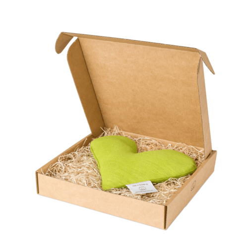 Lime green sweetheart wheat warmer in box