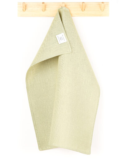 Light olive green tea towel in linen