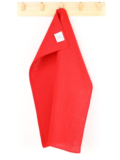 Red tea towel in linen