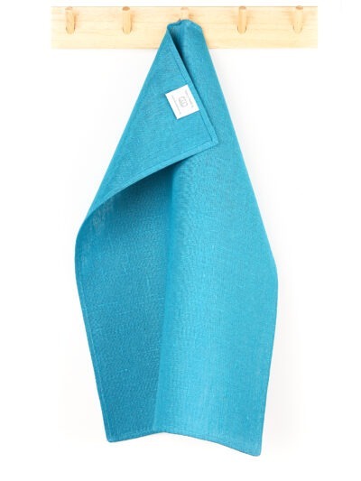 Turquoise tea towel in linen